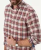 Brushed Twill Check Long Sleeve Shirt - Terracotta sold by GAZMAN