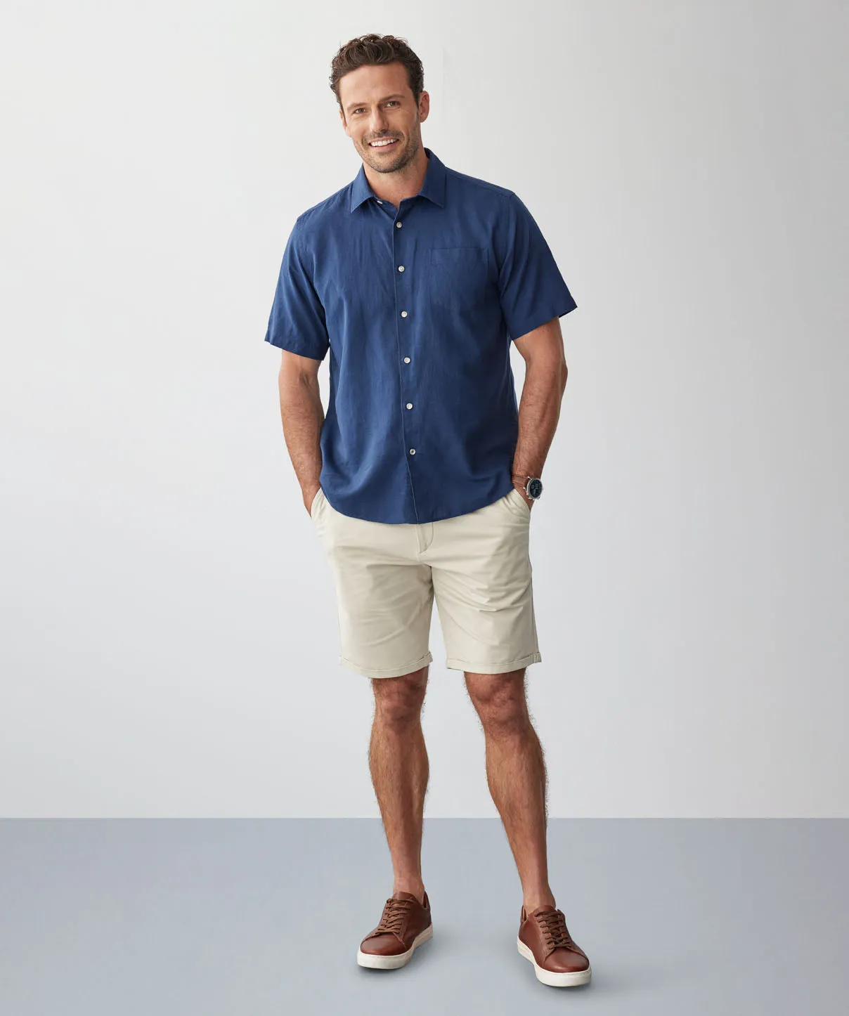Linen Blend Plain Short Sleeve Shirt - Navy sold by GAZMAN product image thumbnail 5