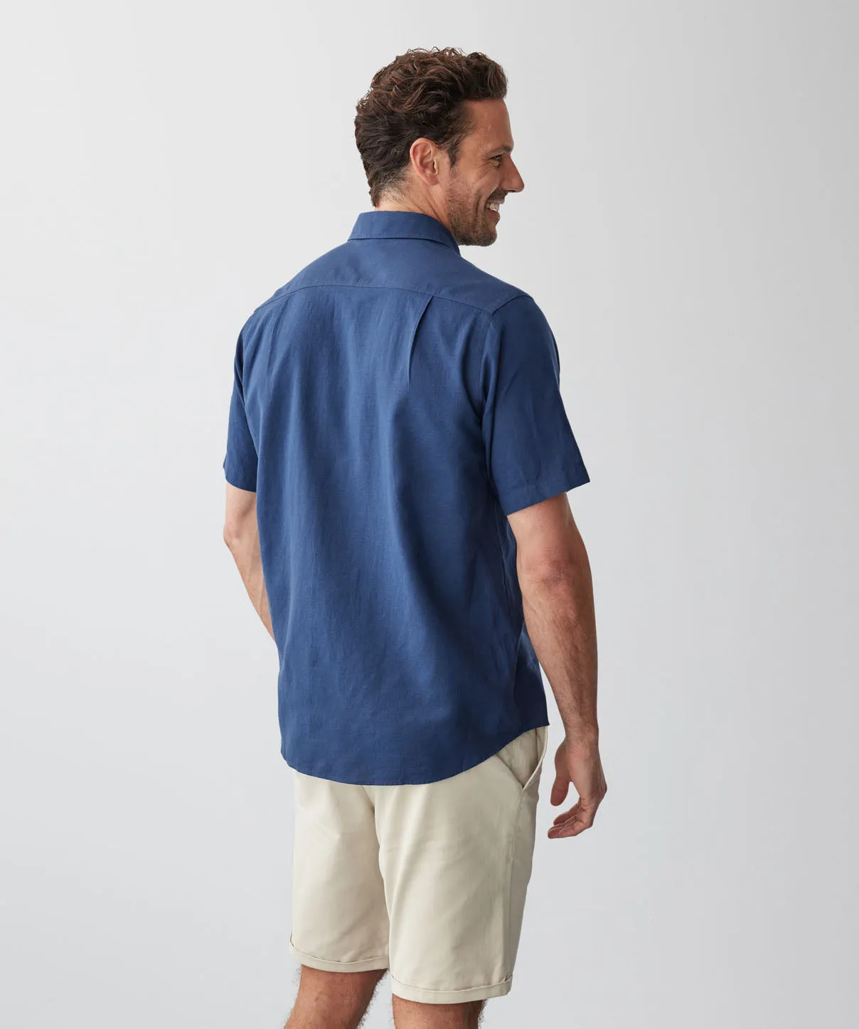 Linen Blend Plain Short Sleeve Shirt - Navy sold by GAZMAN product image thumbnail 3