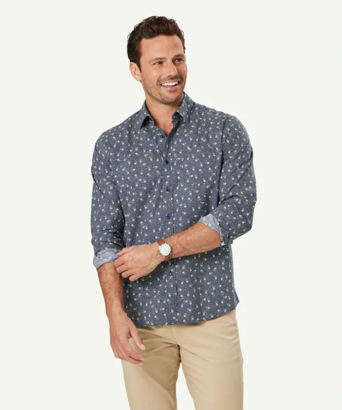 Casual Floral Dot Print Long Sleeve Shirt - Navy sold by GAZMAN