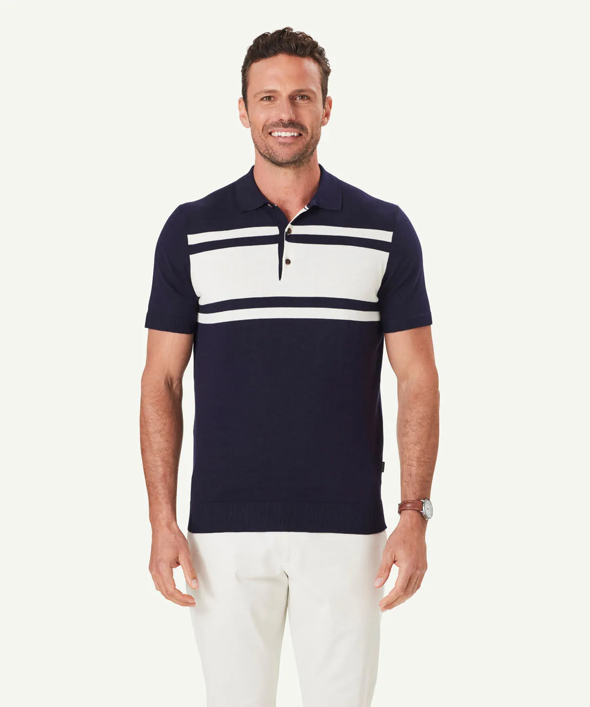 Chest Stripe Knit Polo - Navy sold by GAZMAN product image thumbnail 3