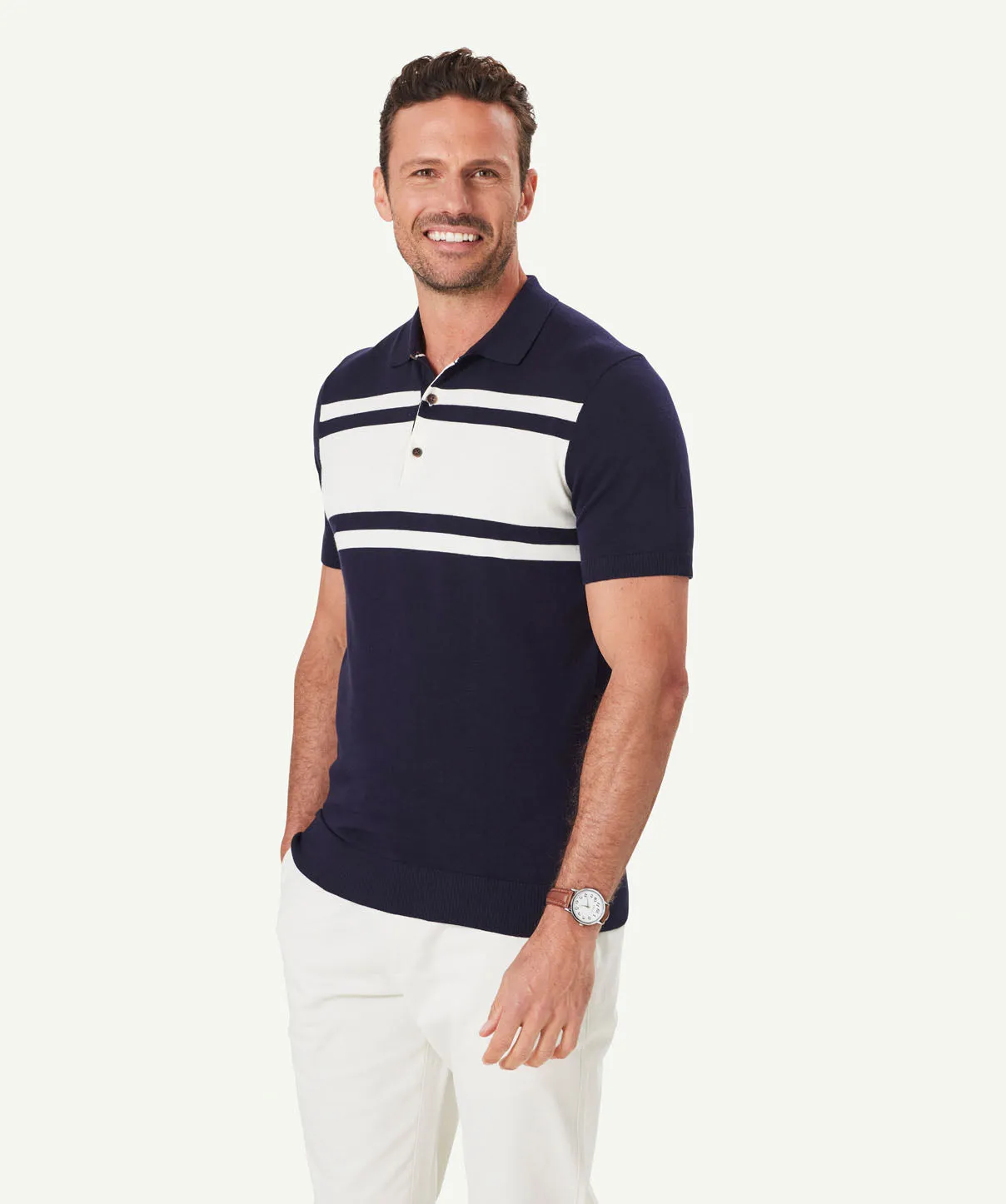 Chest Stripe Knit Polo - Navy sold by GAZMAN product image thumbnail 5