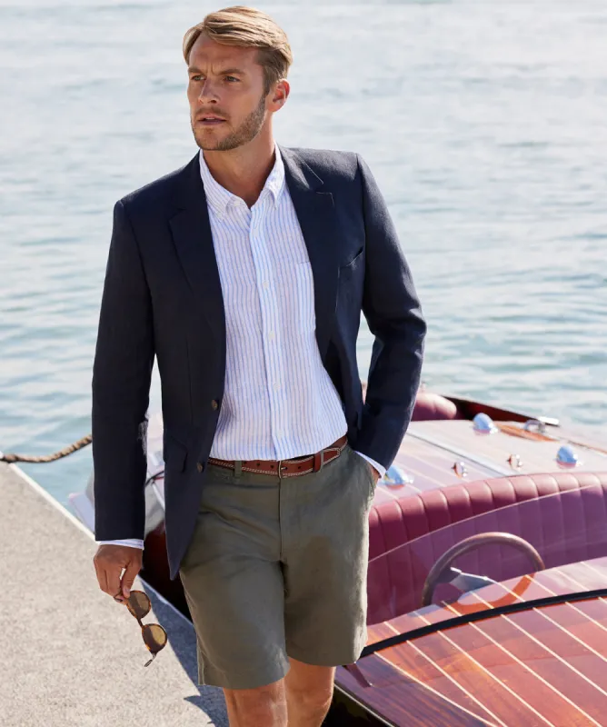 Pure Linen Herringbone Sports Jacket - Navy sold by GAZMAN
