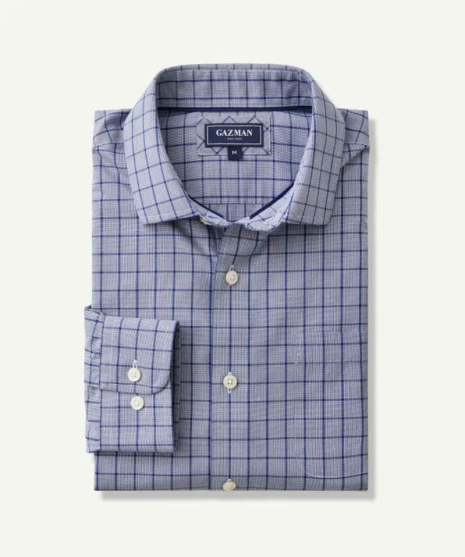 Non-Iron Check Long Sleeve Shirt - Navy sold by GAZMAN