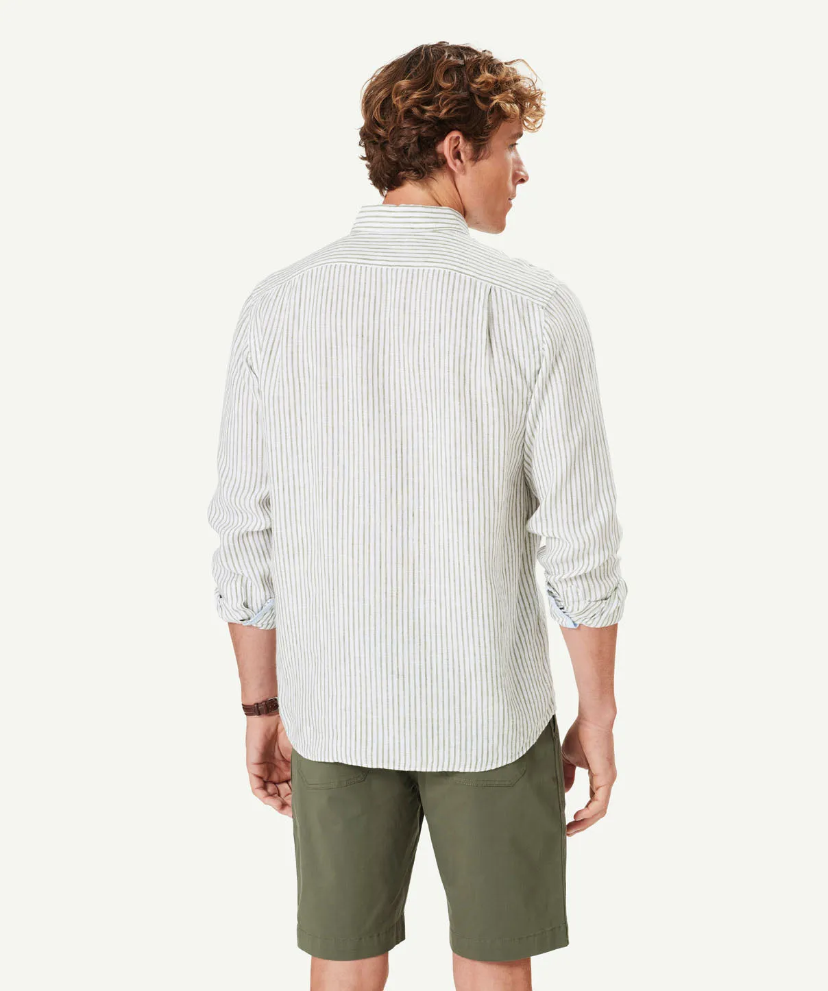 Pure French Linen Stripe Long Sleeve Shirt - Olive sold by GAZMAN product image thumbnail 3