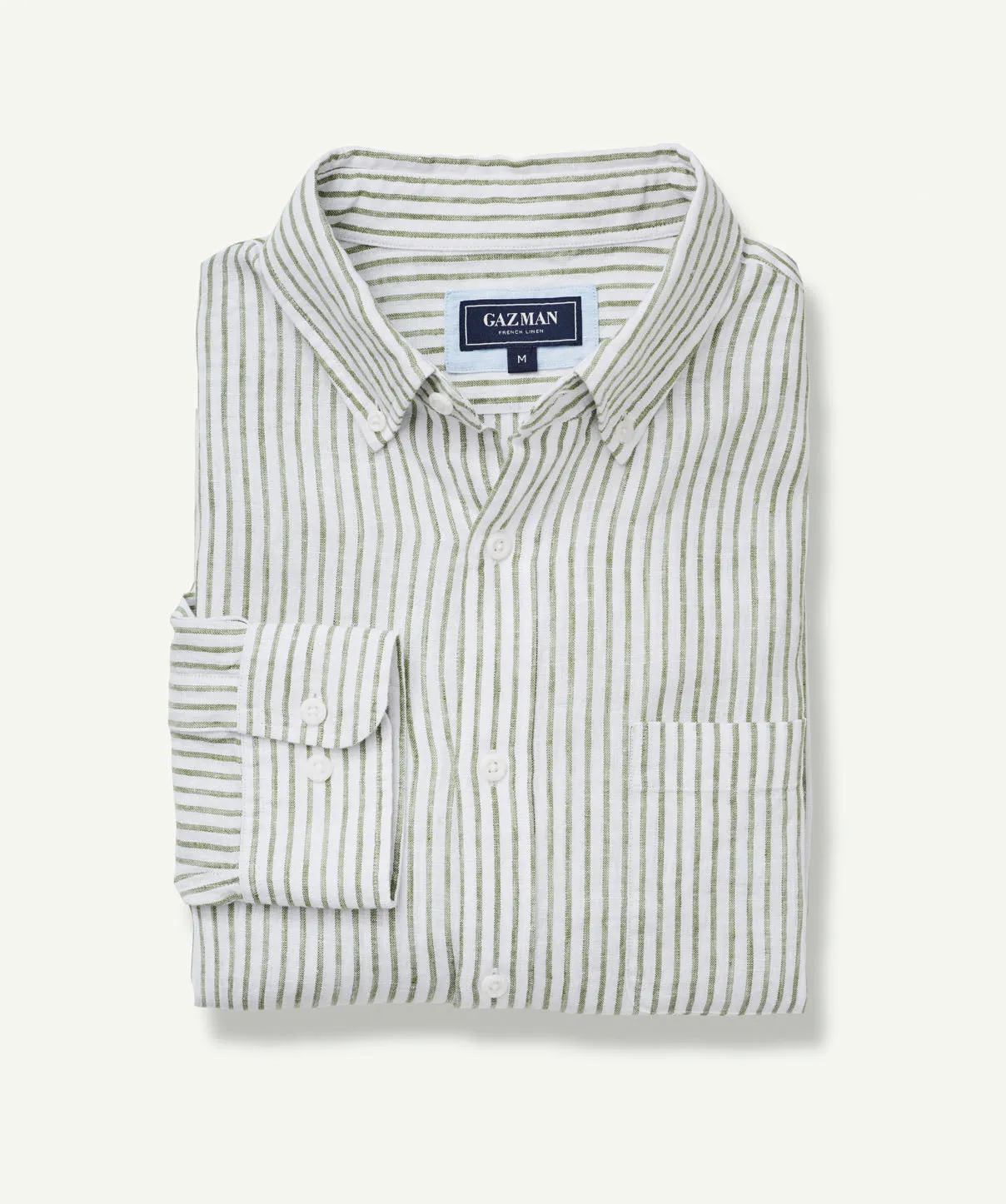 Pure French Linen Stripe Long Sleeve Shirt - Olive sold by GAZMAN product image thumbnail 2