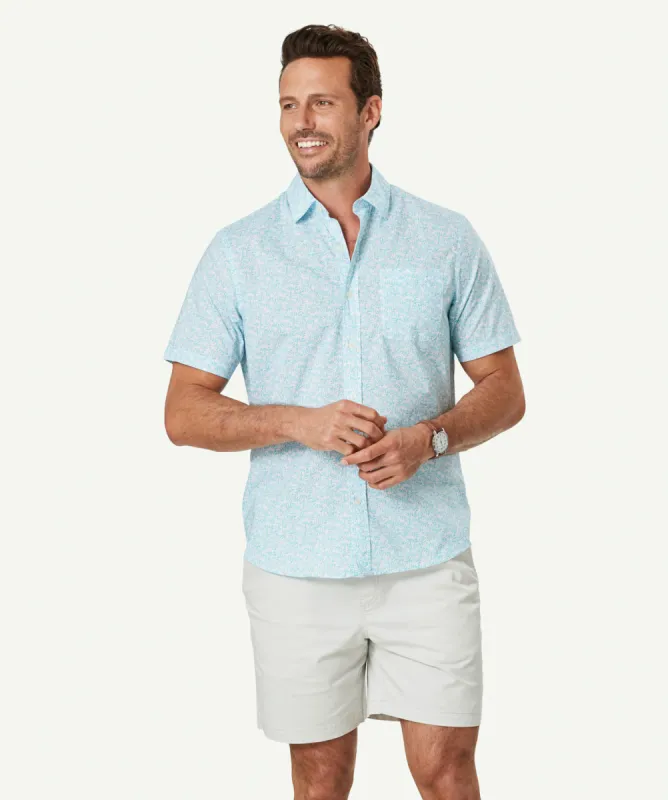 Casual Coral Print Short Sleeve Shirt - Light Aqua sold by GAZMAN