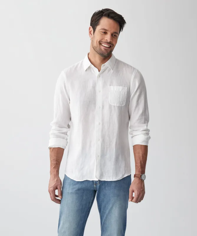Tailored Pure French Linen Long Sleeve Shirt - White sold by GAZMAN