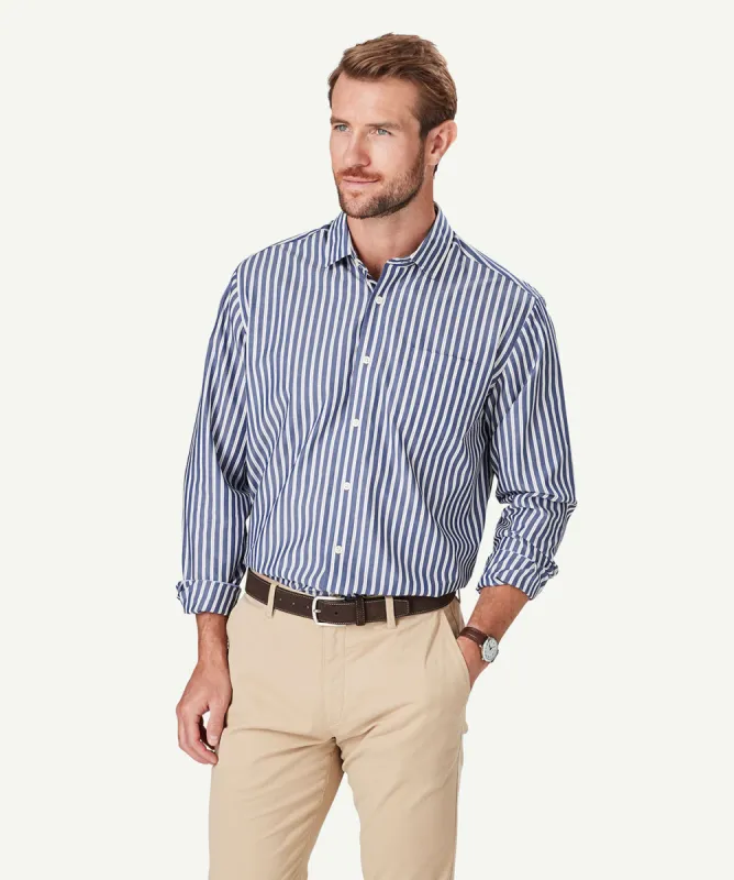 Easy Care Stripe Long Sleeve Shirt - Navy sold by GAZMAN