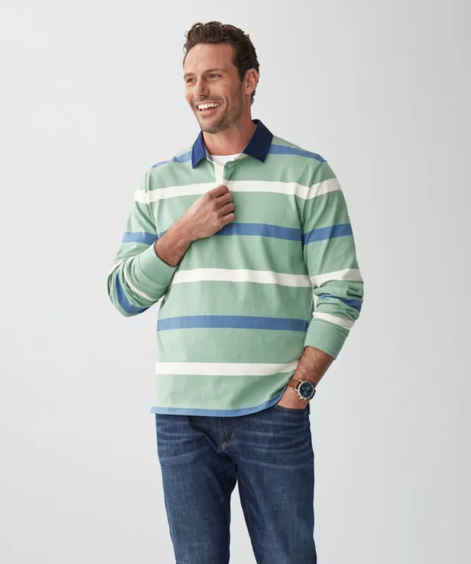 Multi Breton Stripe Rugby Jumper - Sage sold by GAZMAN