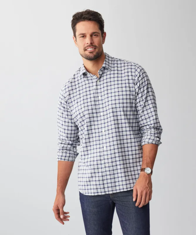 Brushed Twill Melange Check Long Sleeve Shirt - Navy Melange sold by GAZMAN