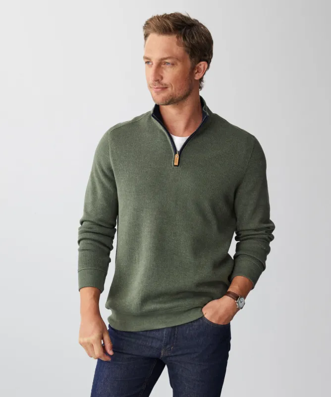 Half Zip French Rib Sweat - Khaki sold by GAZMAN