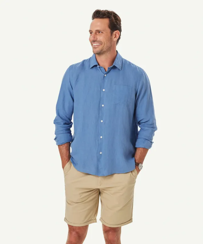 Pure French Linen Long Sleeve Shirt - Chambray sold by GAZMAN