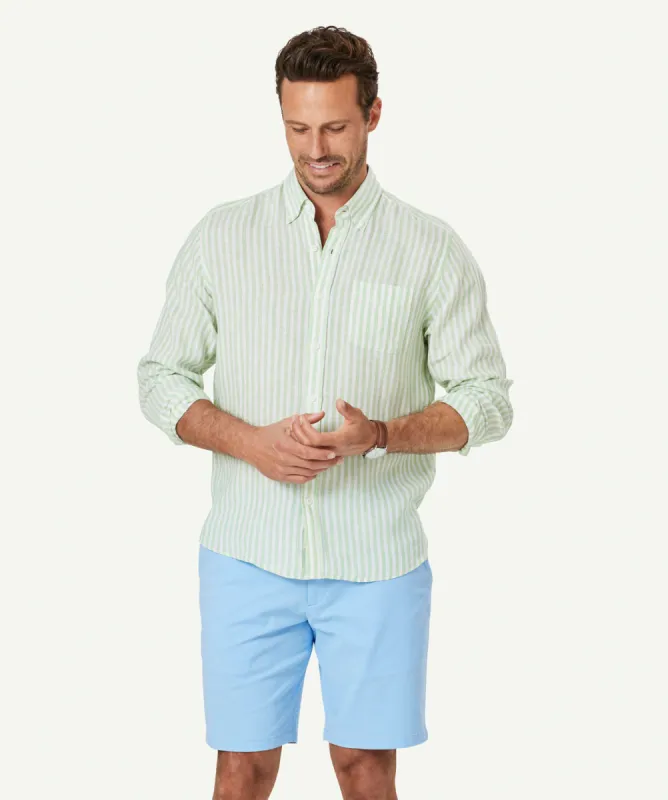 French Linen Stripe Long Sleeve Shirt - Palm sold by GAZMAN