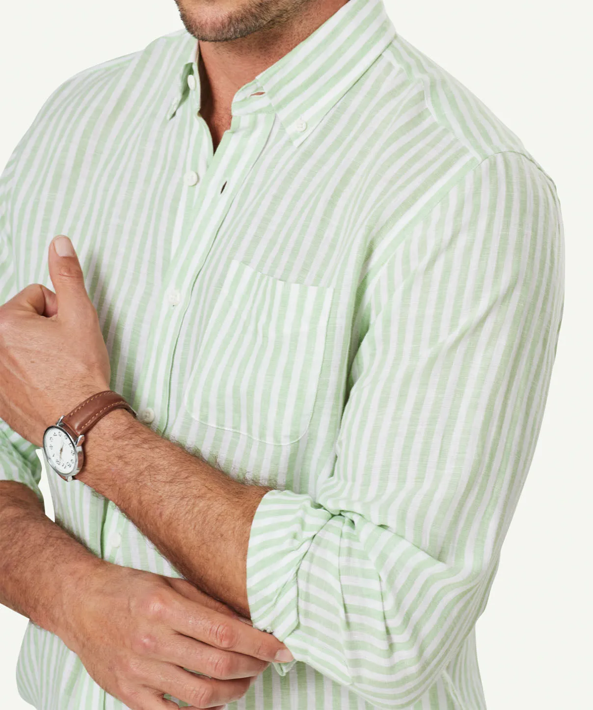French Linen Stripe Long Sleeve Shirt - Palm sold by GAZMAN product image thumbnail 4