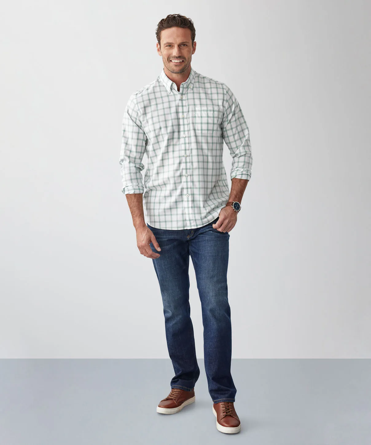 Easy Care Twill Check Long Sleeve Shirt - Sage sold by GAZMAN product image thumbnail 5