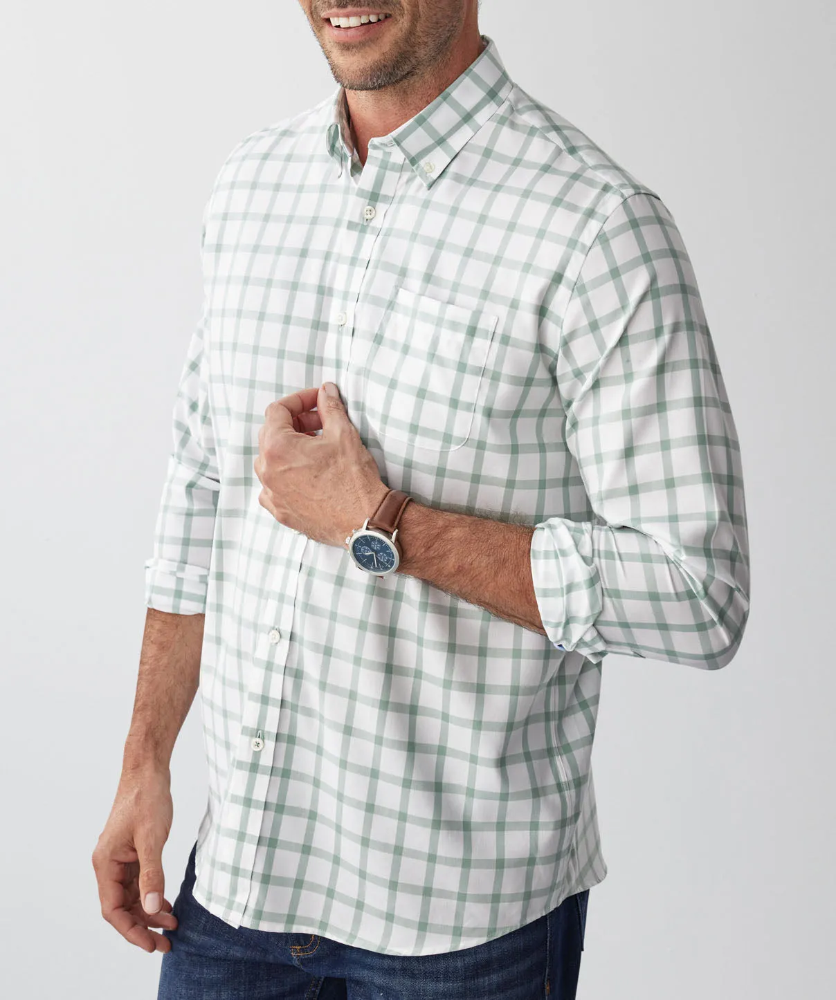 Easy Care Twill Check Long Sleeve Shirt - Sage sold by GAZMAN product image thumbnail 4