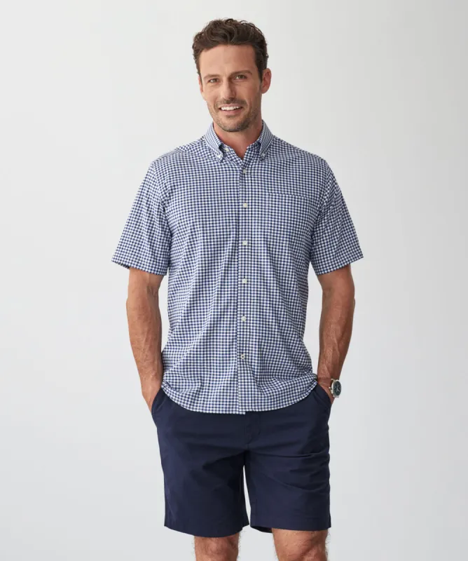 GAZFLEX Performance Oxford Gingham Short Sleeve Shirt - Navy sold by GAZMAN