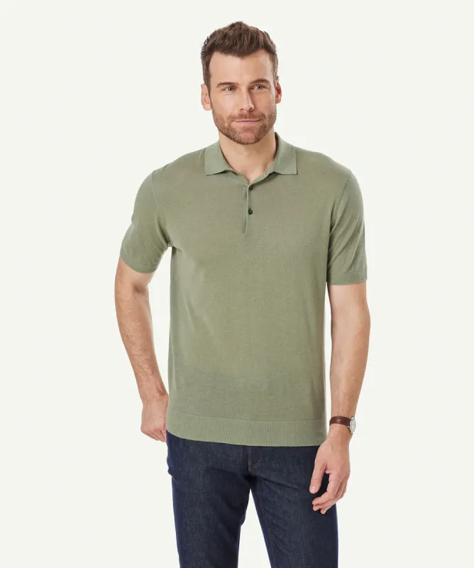 Cotton Linen Knit Polo - Sage sold by GAZMAN
