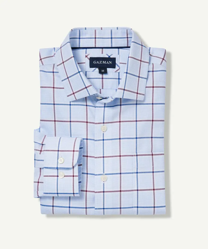 Non-Iron Twill Check Long Sleeve Shirt - Pale Blue sold by GAZMAN