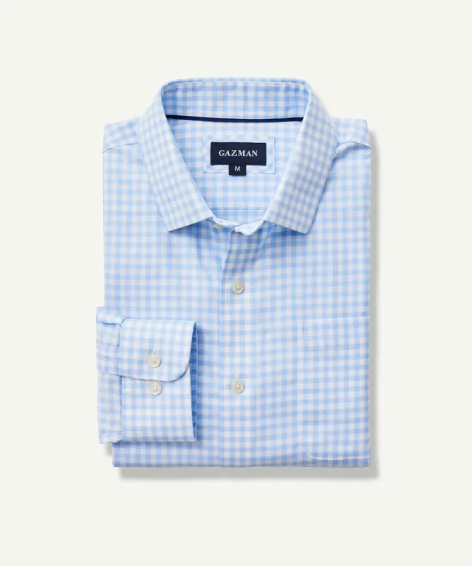 Non-Iron Twill Check Long Sleeve Shirt - Blue sold by GAZMAN