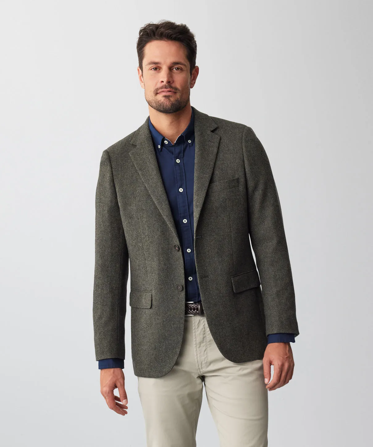Wool Blend Herringbone Sports Jacket - Forest sold by GAZMAN