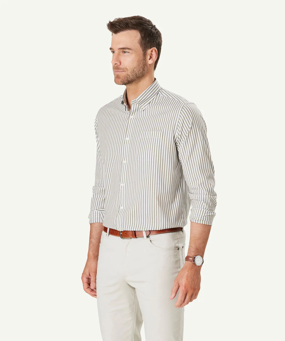 Easy Care Stretch Stripe Long Sleeve Shirt - Khaki sold by GAZMAN product image thumbnail 5