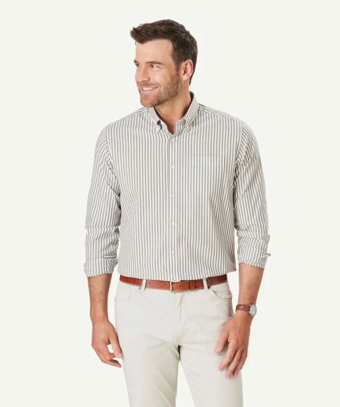 Easy Care Stretch Stripe Long Sleeve Shirt - Khaki sold by GAZMAN