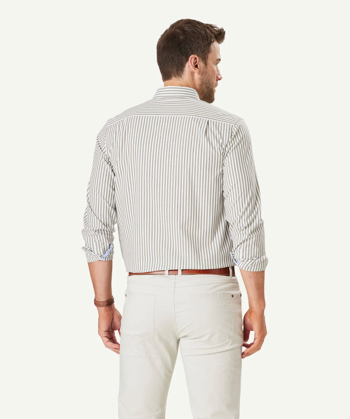 Easy Care Stretch Stripe Long Sleeve Shirt - Khaki sold by GAZMAN product image thumbnail 3