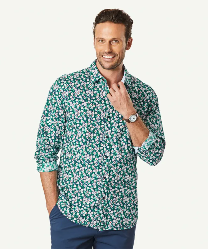 Tailored Casual Floral Print Long Sleeve Shirt - Parakeet sold by GAZMAN