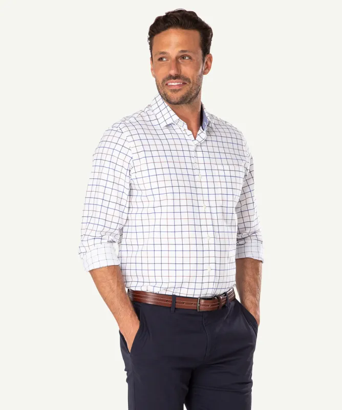 Easy Care Twill Check Long Sleeve Shirt - White sold by GAZMAN