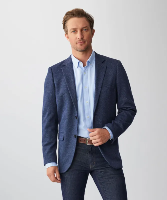 Stretch Houndstooth Sports Jacket - Navy sold by GAZMAN