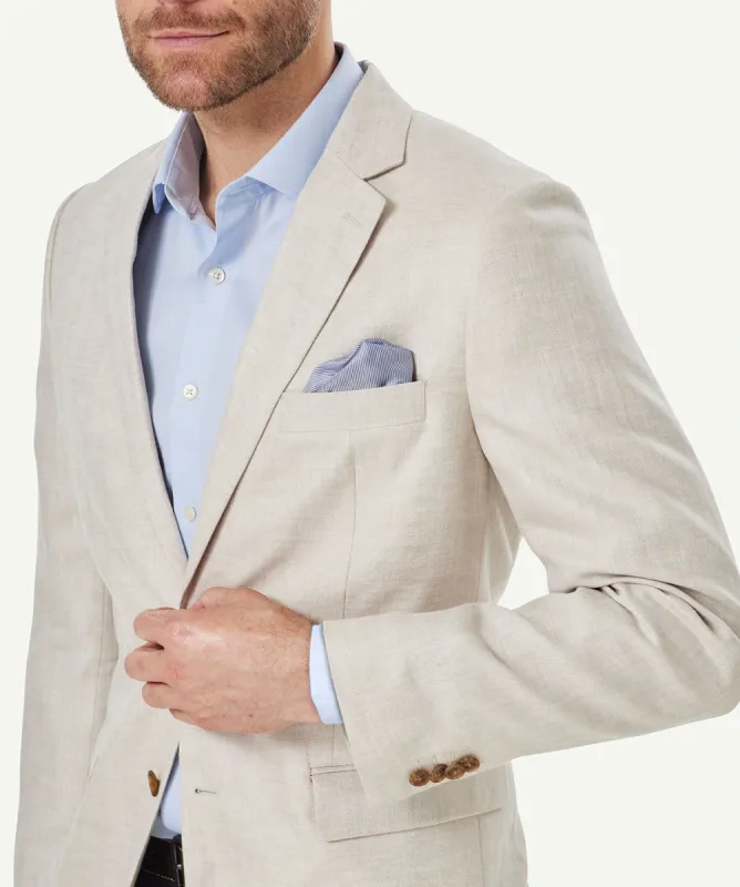 Pure Linen Herringbone Sports Jacket - Bone sold by GAZMAN