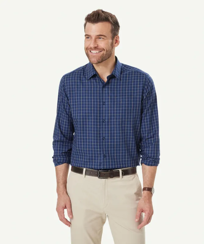 Easy Care Twill Check Long Sleeve Shirt - Navy sold by GAZMAN