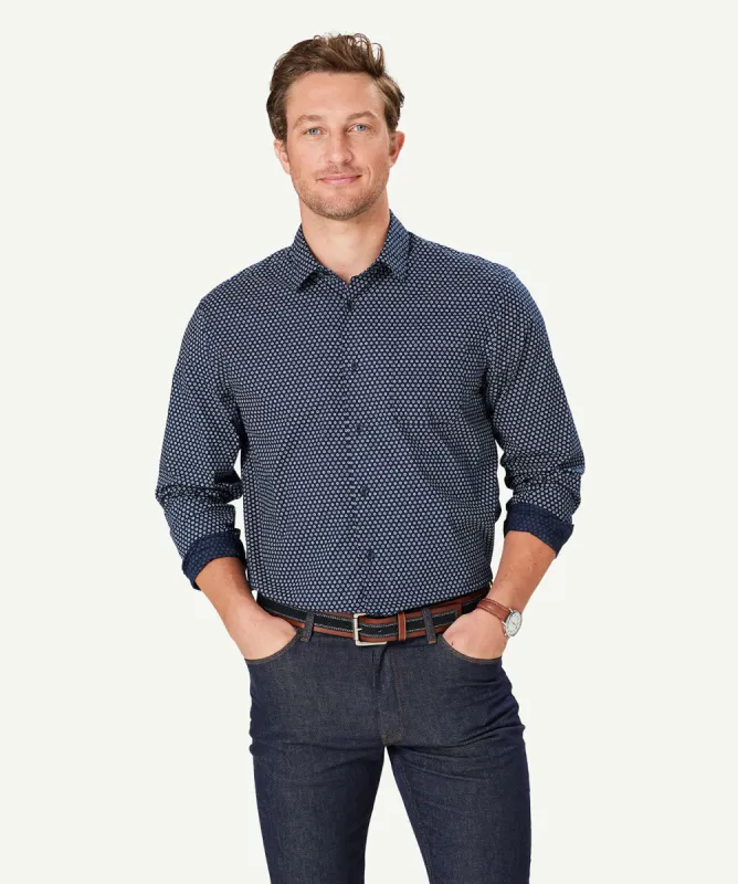 Casual Floral Print Long Sleeve Shirt - Navy sold by GAZMAN