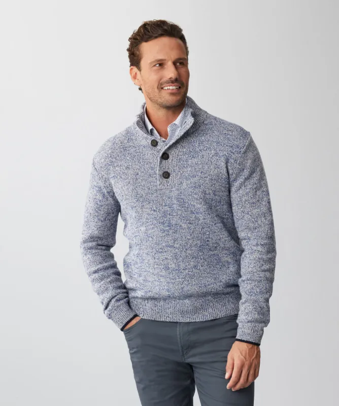 Wool Blend Button Neck Knit - Denim sold by GAZMAN