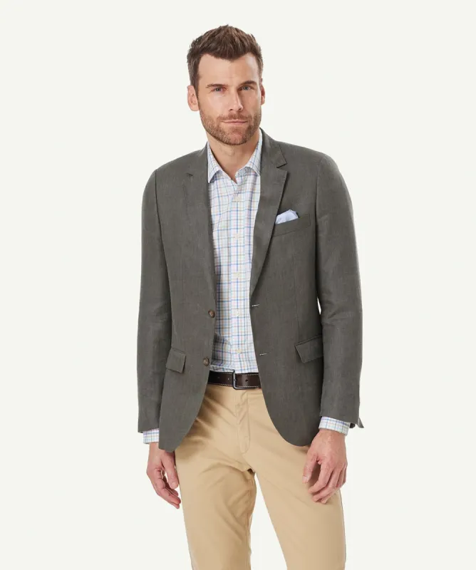 Pure Linen Herringbone Sports Jacket - Dark Olive sold by GAZMAN