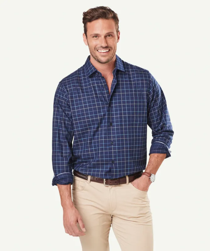 Easy Care Twill Check Long Sleeve Shirt - Navy sold by GAZMAN