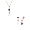 Modern Pearl, Tanzanite & Topaz Pendant & Earring Set in Rose Gold Plated Silver sold by Gemondo Jewellery