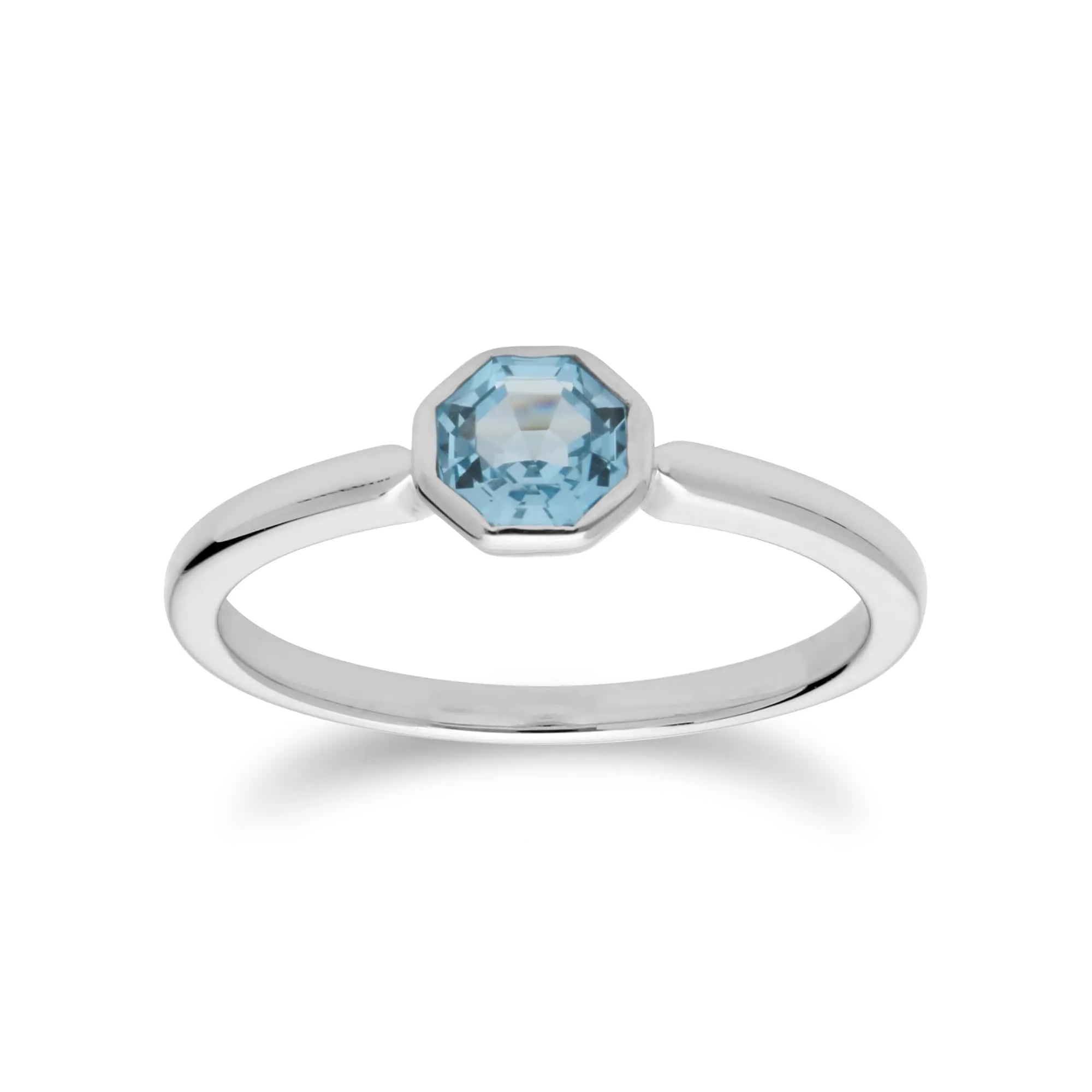 Geometric Hexagon Blue Topaz Bezel Set Ring in 925 Sterling Silver sold by Gemondo Jewellery