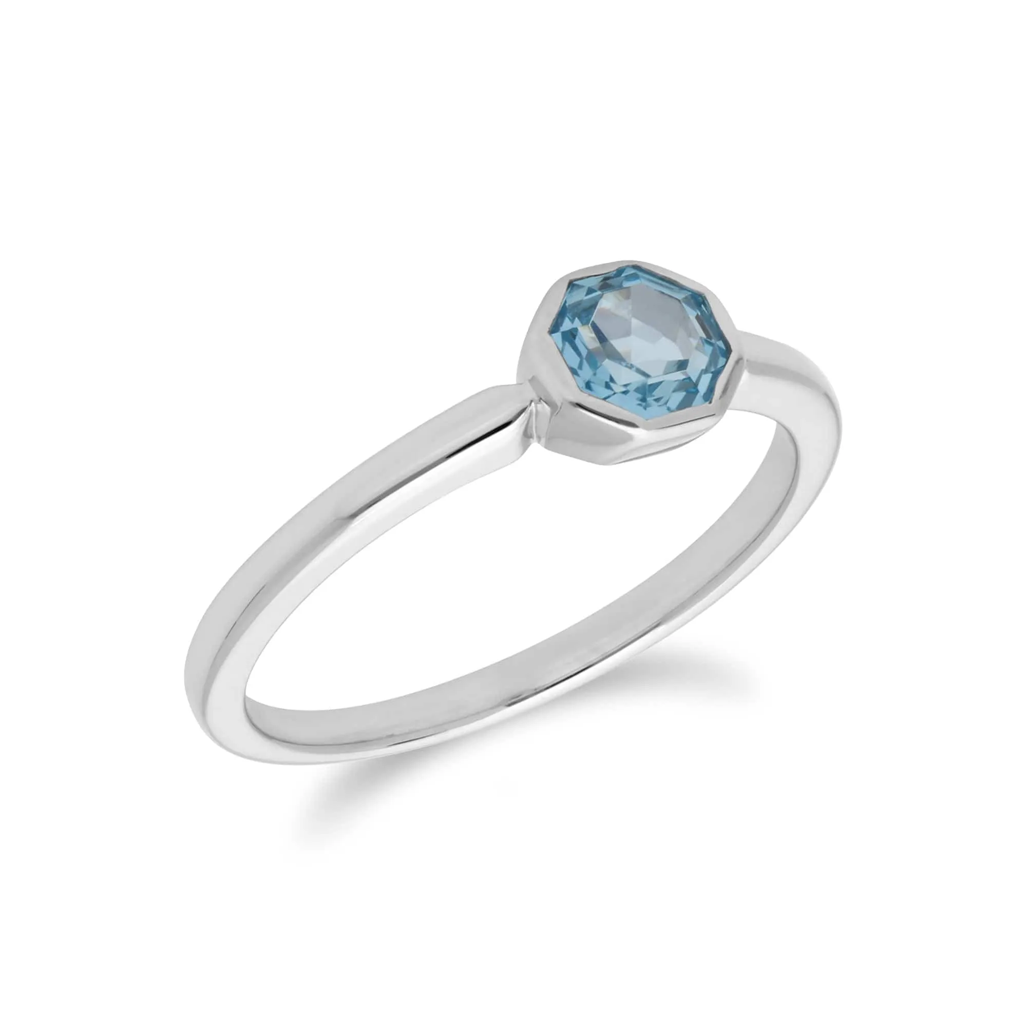 Geometric Hexagon Blue Topaz Bezel Set Ring in 925 Sterling Silver sold by Gemondo Jewellery product image thumbnail 2