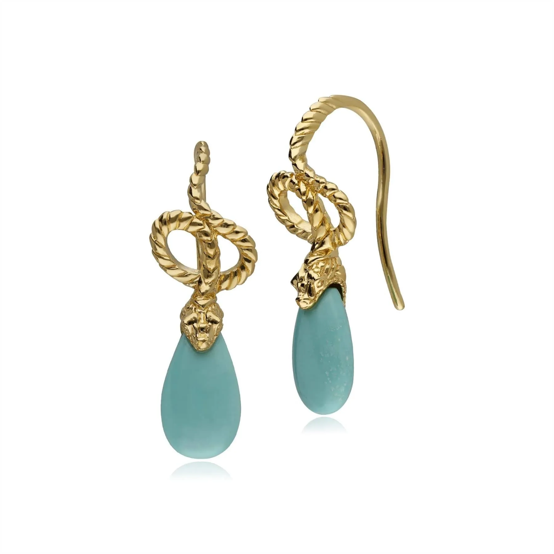 ECFEW™ Turquoise Winding Snake Drop Earrings in Gold Plated Sterling Silver sold by Gemondo Jewellery