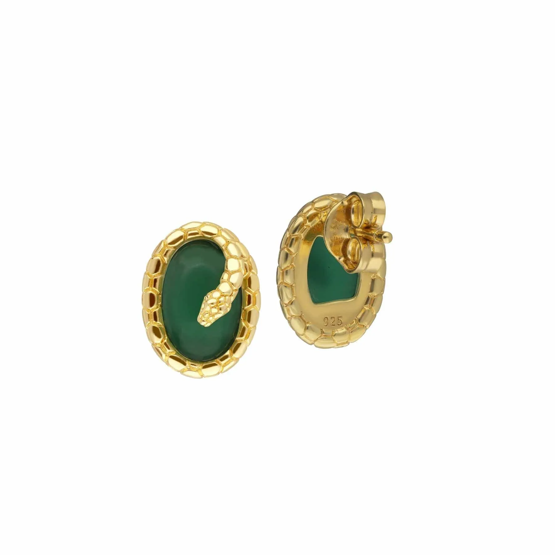 ECFEW™ Dyed Green Chalcedony Winding Snake Stud Earrings in Gold Plated Sterling Silver sold by Gemondo Jewellery product image thumbnail 2