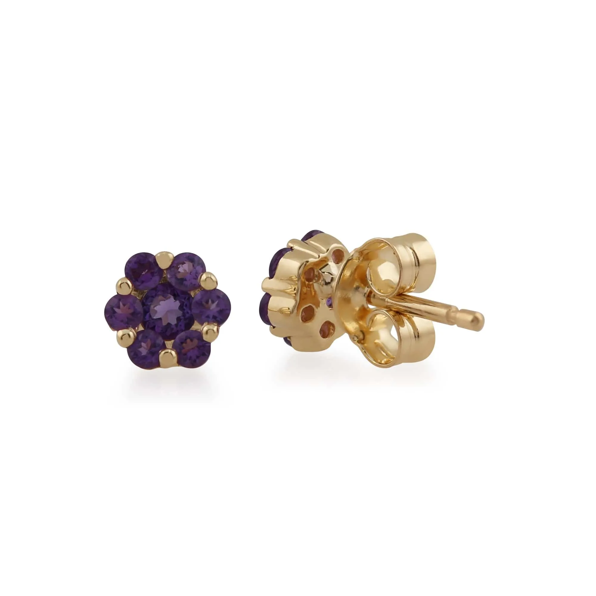 Floral Round Amethyst Cluster Stud Earrings in 9ct Yellow Gold sold by Gemondo Jewellery product image thumbnail 2