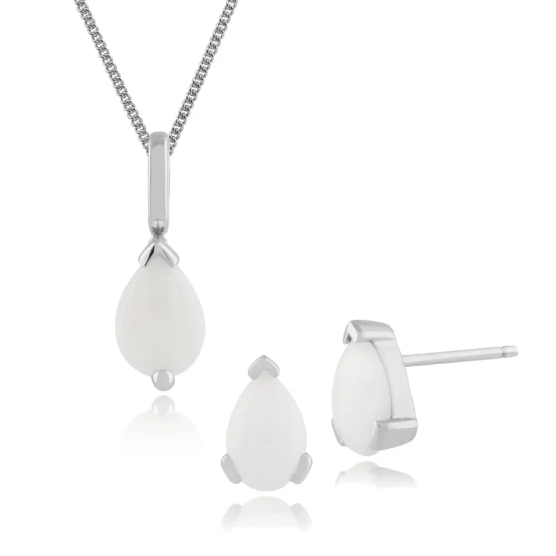 Classic Pear Opal Single Stone Stud Earrings & Pendant Set in 9ct White Gold sold by Gemondo Jewellery