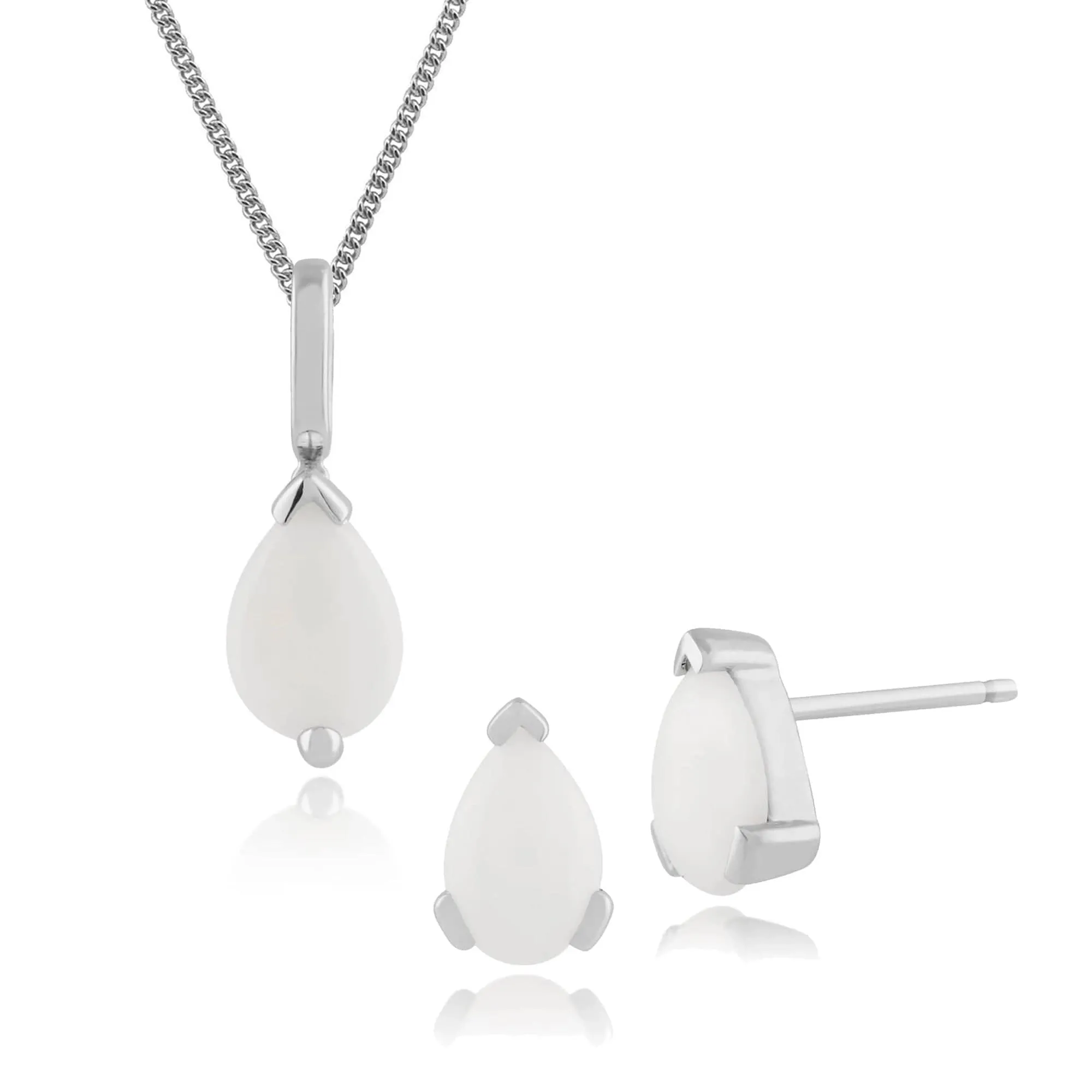 Classic Pear Opal Single Stone Stud Earrings & Pendant Set in 9ct White Gold sold by Gemondo Jewellery