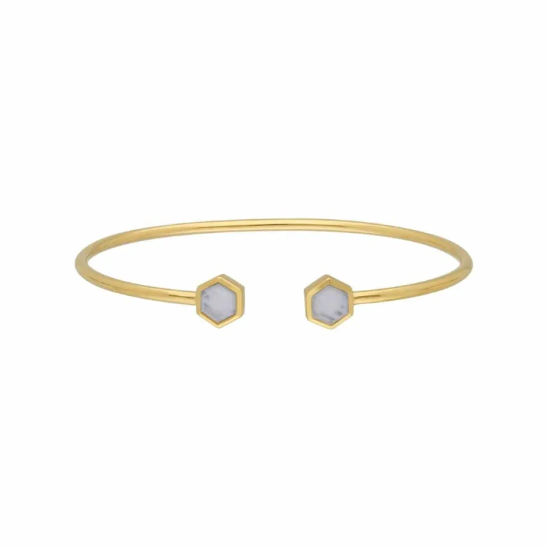 Geometric Hexagon Blue Lace Agate Bangle in Gold Plated Silver sold by Gemondo Jewellery