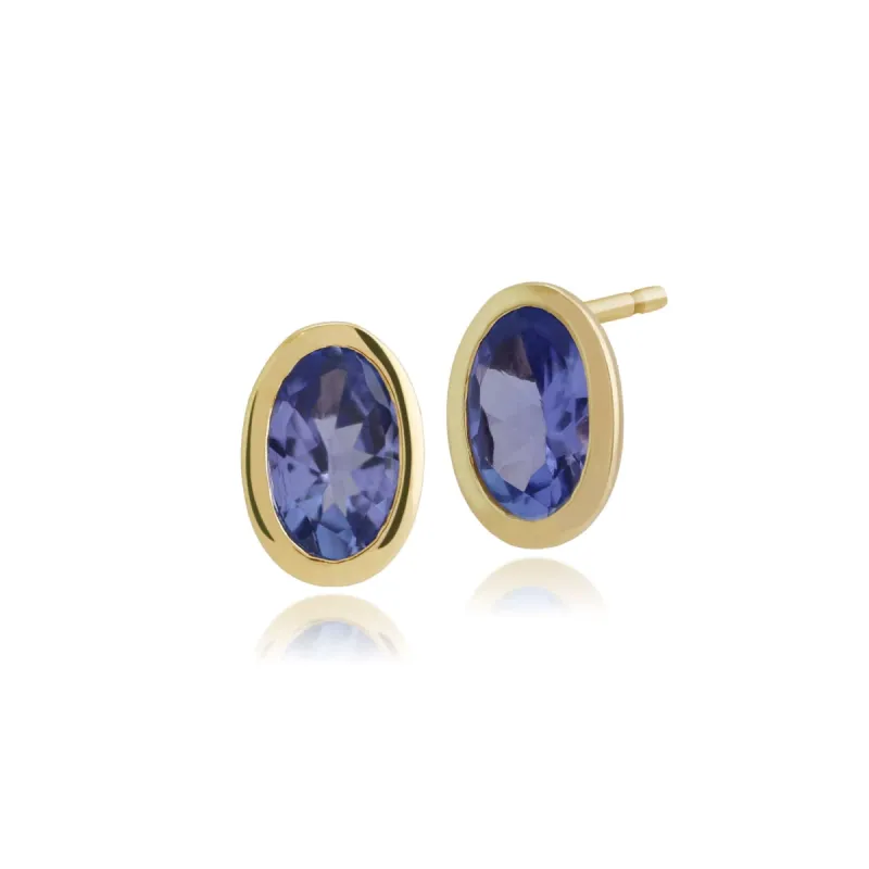 Classic Oval Tanzanite Bezel Stud  Earrings in 9ct Yellow Gold sold by Gemondo Jewellery