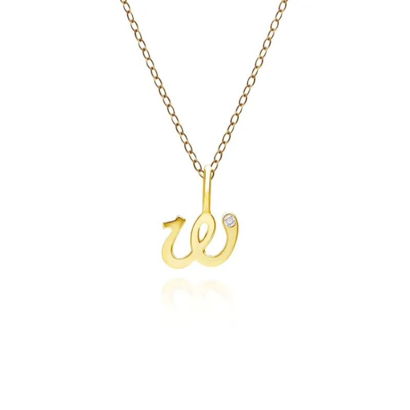 Alphabet Letter W Diamond pendant in 9ct Yellow Gold sold by Gemondo Jewellery