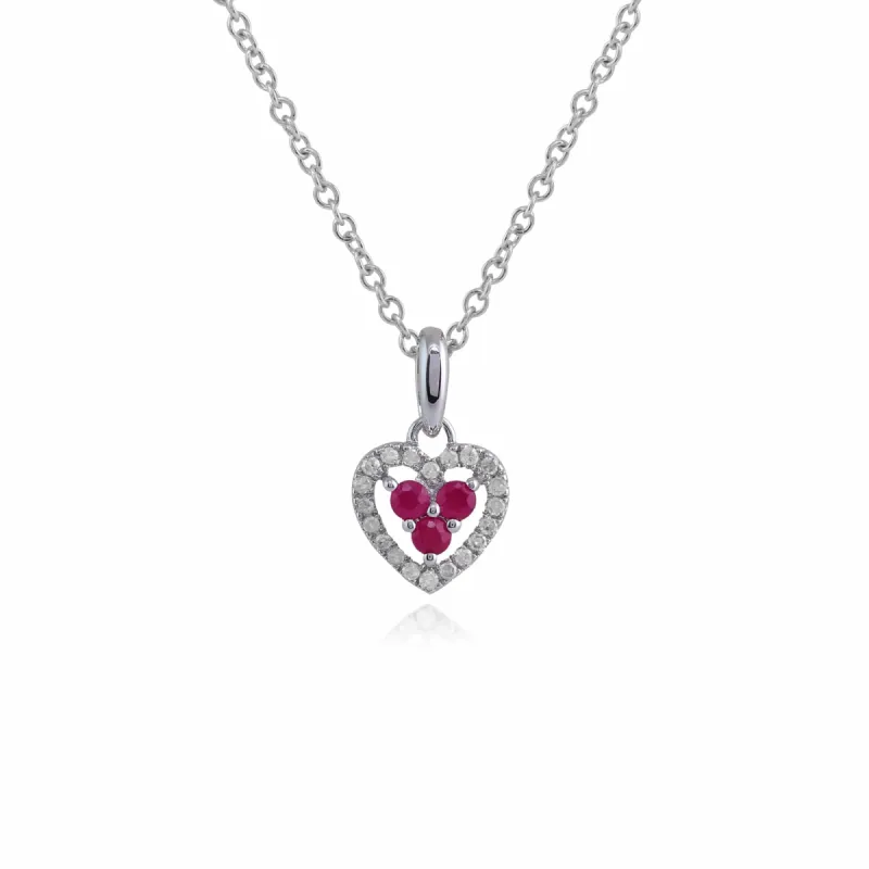 Gemondo 9ct White Gold 0.12ct Ruby & Diamond Heart Pendant on 45cm Chain sold by Gemondo Jewellery